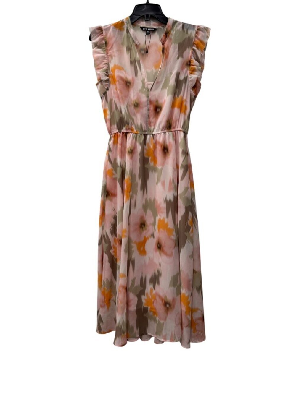 New Steve Madden Women's Size XS Floral Midi Dress With Ruffle Sleeves